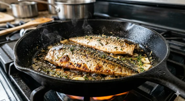 フライパンで焼いたサバ